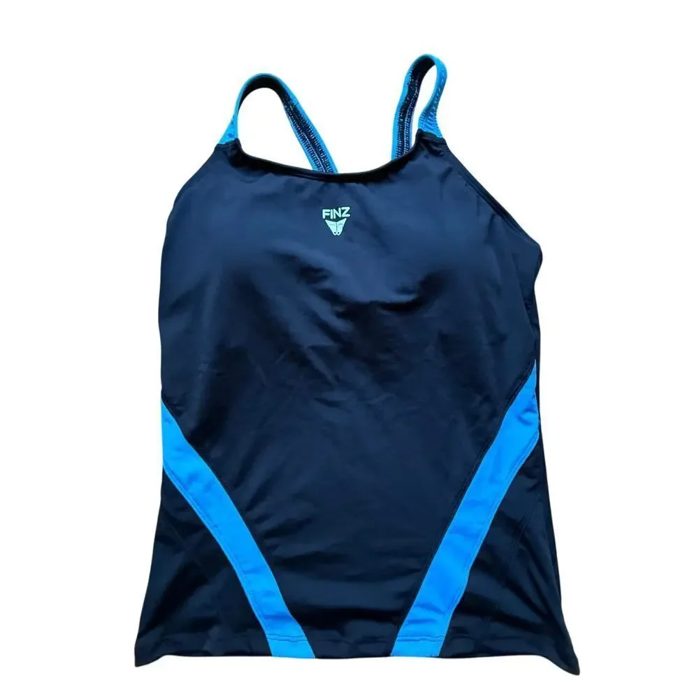 Finz Girls Black Rackerback Surf Swim Tank Size 14 NWT Beach Pool Surfing Vacay